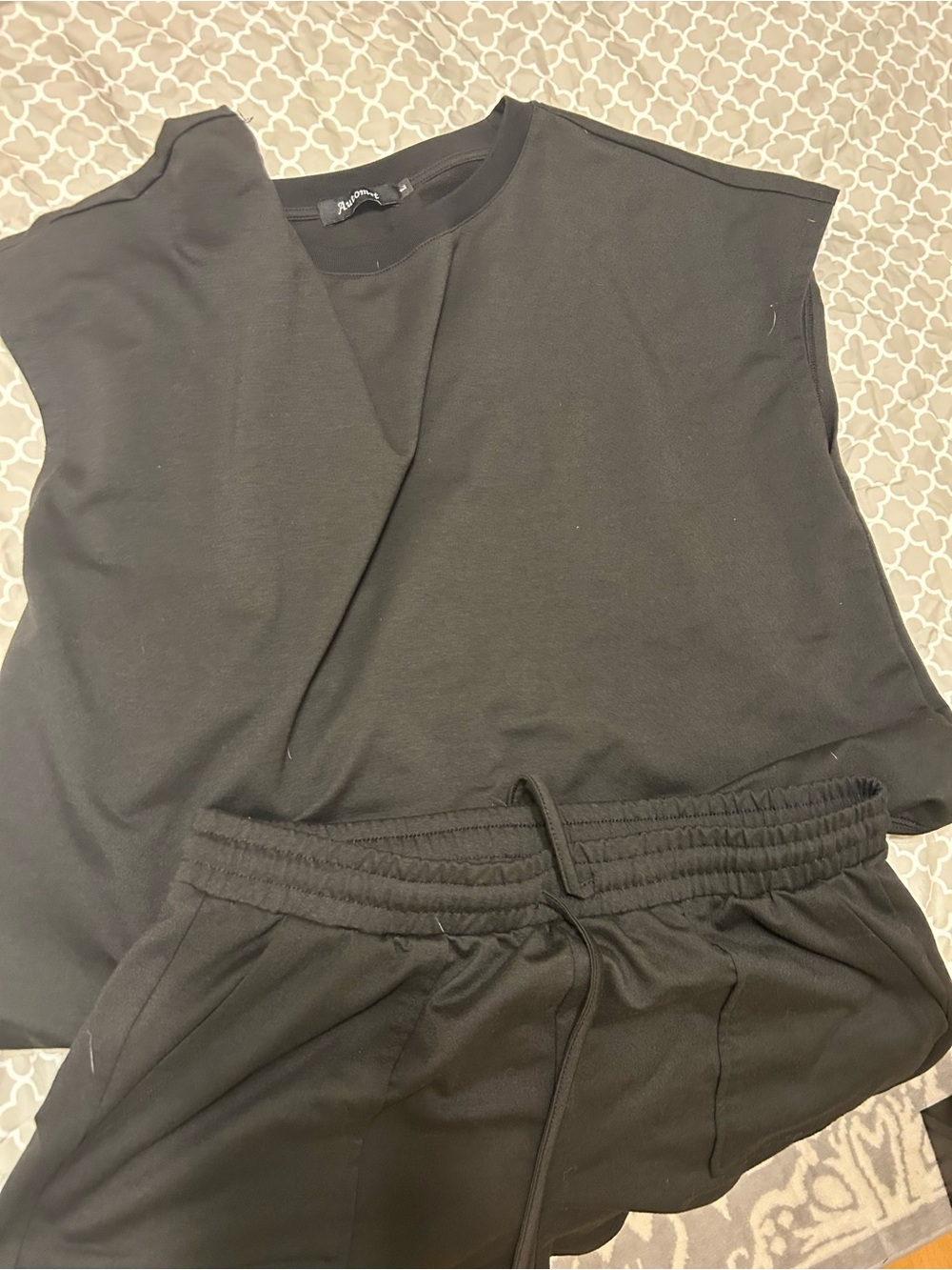 Black Sleeveless Top and Drawstring Joggers Set